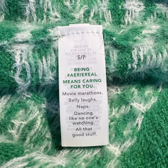 Aerie Sweater Flurry Oversized Fair Isle Green Eyelash Holiday Winter Christmas - Picture 6 of 6